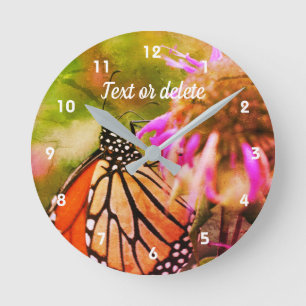 Monarch Butterfly On Flower Abstract Personalised Round Clock