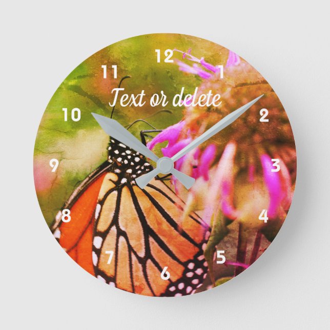 Monarch Butterfly On Flower Abstract Personalised Round Clock (Front)