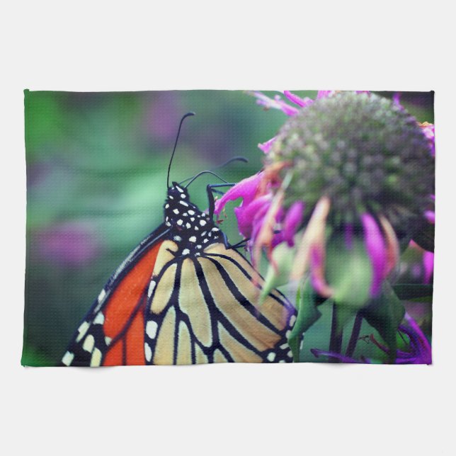 Monarch Butterfly On Flower Close Up   Tea Towel (Horizontal)