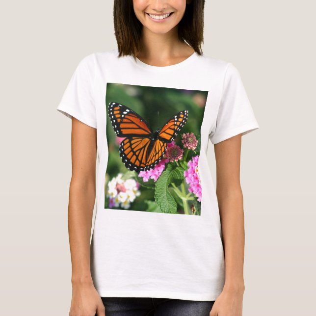 Monarch Butterfly on Lantana Flower T-Shirt (Front)