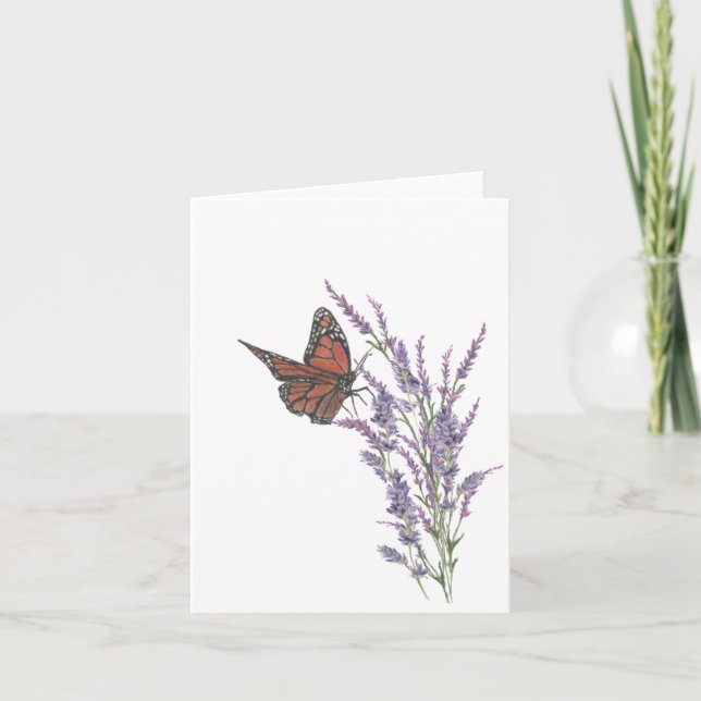 Monarch Butterfly on Lavender Flowers Note Card (Front)