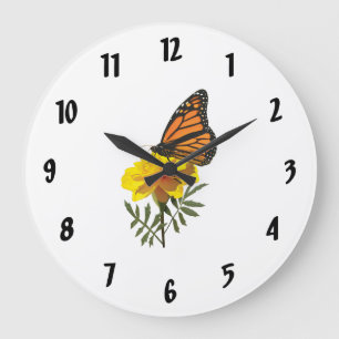 Monarch Butterfly on Marigold Large Clock