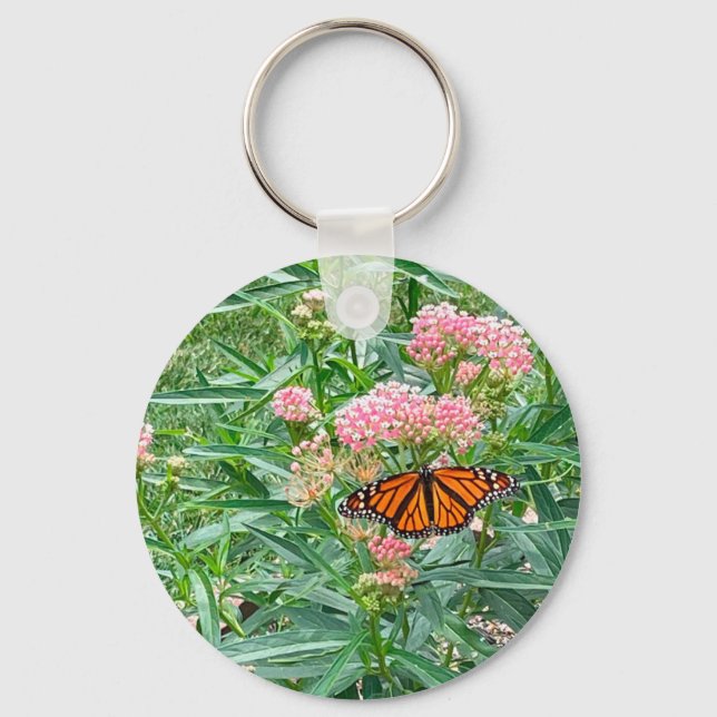 Monarch Butterfly on Milkweed  Key Ring (Front)
