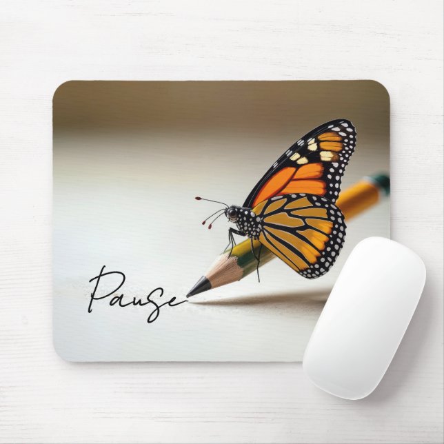 Monarch Butterfly On Pencil With Text Mouse Mat (With Mouse)