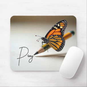 Monarch Butterfly On Pencil With Text Mouse Mat