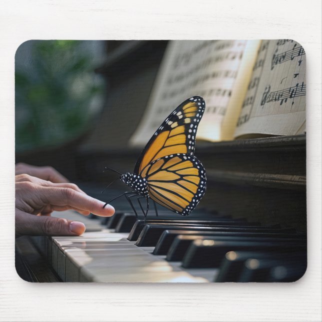 Monarch Butterfly On Piano Keyboard Mouse Mat (Front)