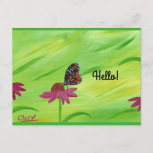 Monarch Butterfly on Pink Flower Hello Postcards