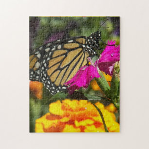 Monarch Butterfly on Pink Marigold Jigsaw Puzzle