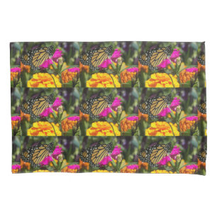 Monarch butterfly on pink marigold pillowcase