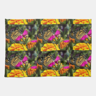 Monarch Butterfly on pink Marigold Tea Towel