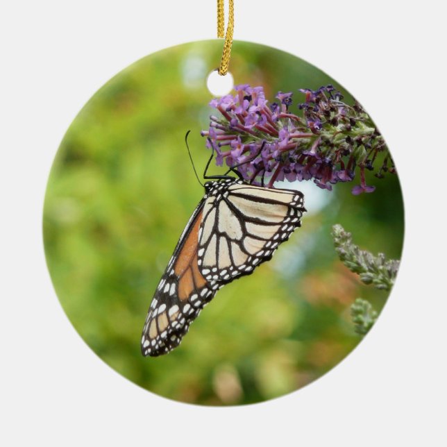 Monarch Butterfly on Purple Butterfly Bush Ceramic Tree Decoration (Front)