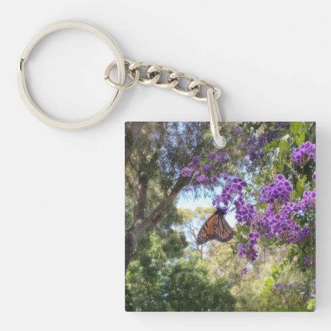 Monarch Butterfly on Purple Flowers Key Ring (Front)