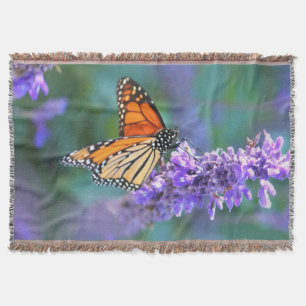 Monarch Butterfly on Purple lilac Flower Throw Blanket