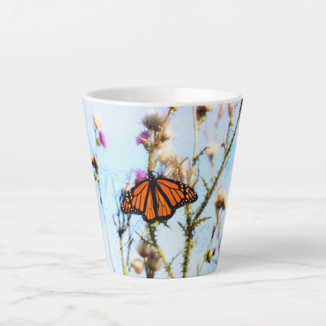 Monarch Butterfly on Purple Thistle Bush Latte Mug (Front)