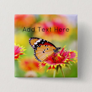 Monarch Butterfly on Red and Yellow Flower 15 Cm Square Badge