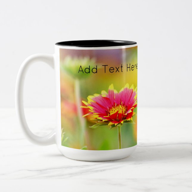 Monarch Butterfly on Red and Yellow Flower Two-Tone Coffee Mug (Left)
