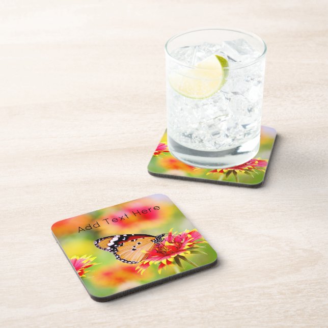 Monarch Butterfly on Red and Yellow Flowers Coaster (Right Side)