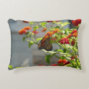 Monarch Butterfly on Red Butterfly Bush Decorative Cushion