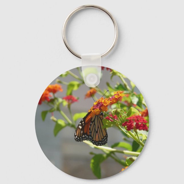 Monarch Butterfly on Red Butterfly Bush Key Ring (Front)