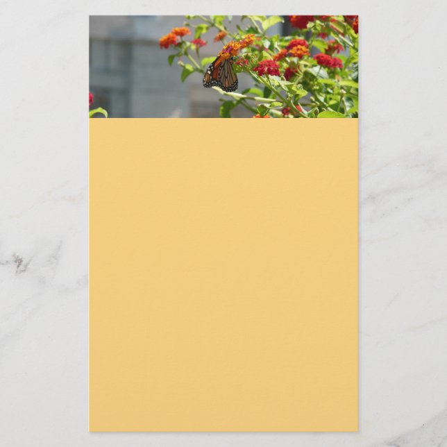 Monarch Butterfly on Red Butterfly Bush Stationery (Front)
