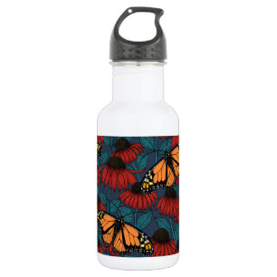 Monarch butterfly on red coneflowers 532 ml water bottle