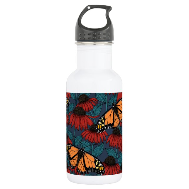 Monarch butterfly on red coneflowers 532 ml water bottle (Front)