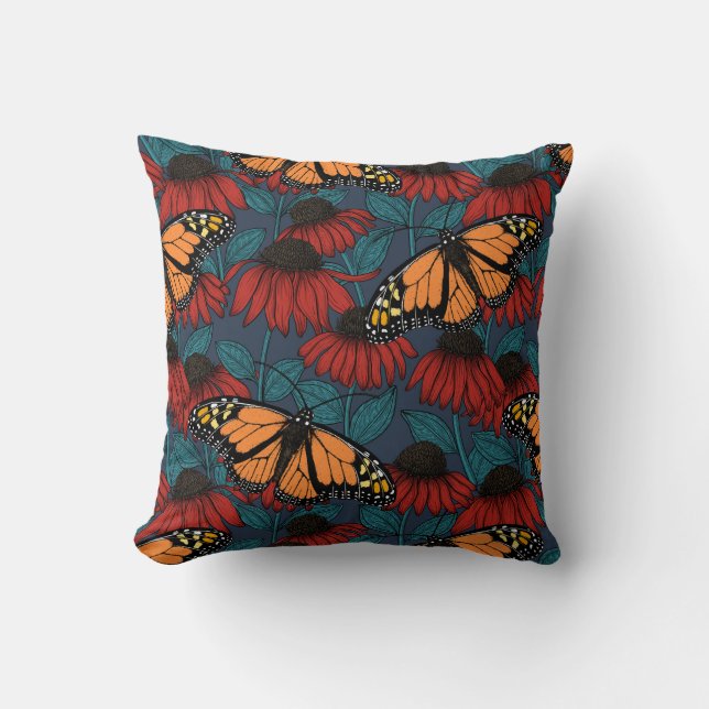 Monarch butterfly on red coneflowers cushion (Front)