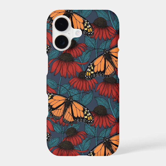 Monarch butterfly on red coneflowers iPhone case (Back)