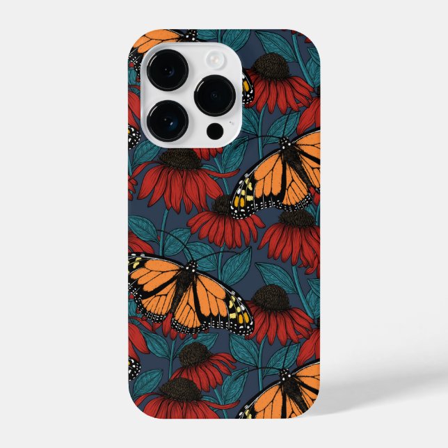 Monarch butterfly on red coneflowers iPhone case (Back)