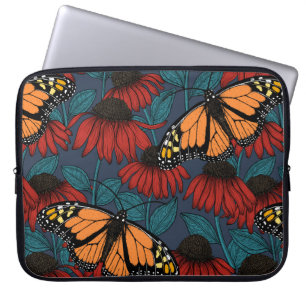 Monarch butterfly on red coneflowers laptop sleeve