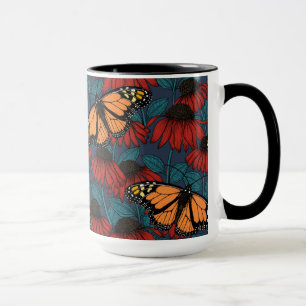 Monarch butterfly on red coneflowers mug