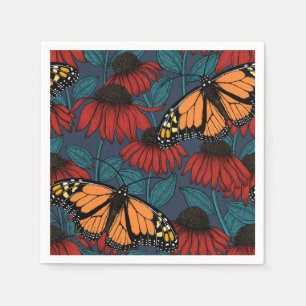 Monarch butterfly on red coneflowers napkin