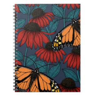 Monarch butterfly on red coneflowers notebook
