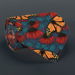 Monarch butterfly on red coneflowers tie<br><div class="desc">Hand-drawn seamless pattern with coneflowers and monarch butterflies.</div>
