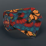 Monarch butterfly on red coneflowers tie<br><div class="desc">Hand-drawn seamless pattern with coneflowers and monarch butterflies.</div>