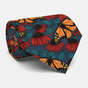 Monarch butterfly on red coneflowers tie