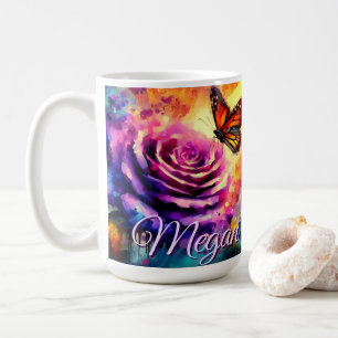 Monarch Butterfly on Rose at Sunset Personalised Coffee Mug