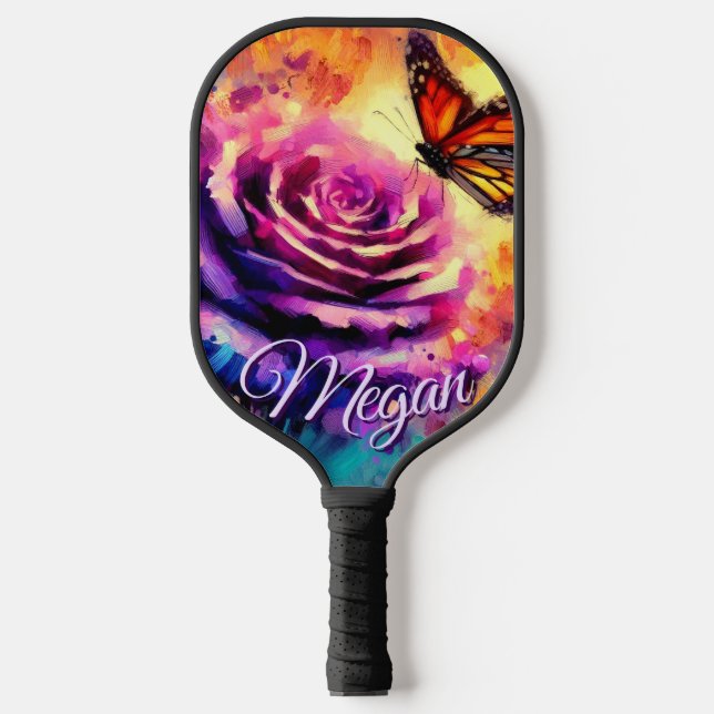Monarch Butterfly on Rose at Sunset Personalised Pickleball Paddle (Front)