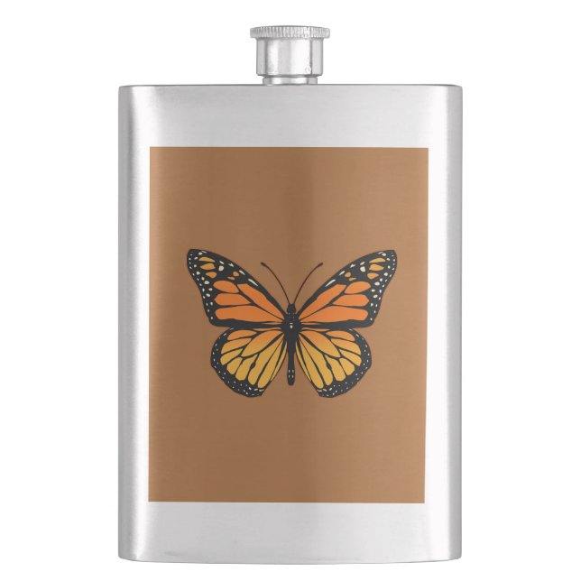 Monarch Butterfly on Sienna Hip Flask (Front)