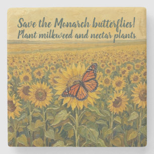 Monarch butterfly on sunflower stone coaster