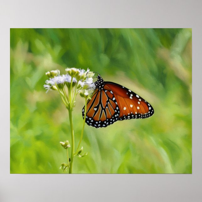 Monarch Butterfly on Wildflowers Watercolor Art Poster (Front)