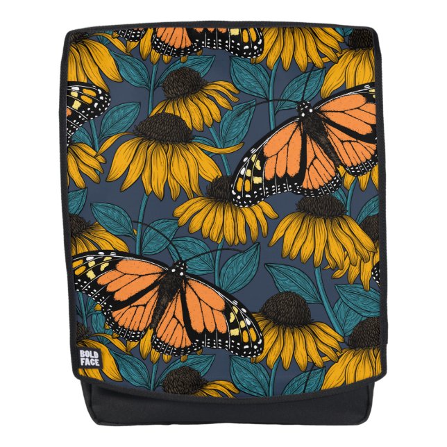 Monarch butterfly on yellow coneflowers backpack (Front)
