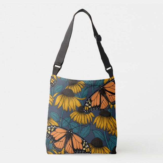 Monarch butterfly on yellow coneflowers crossbody bag (Front)