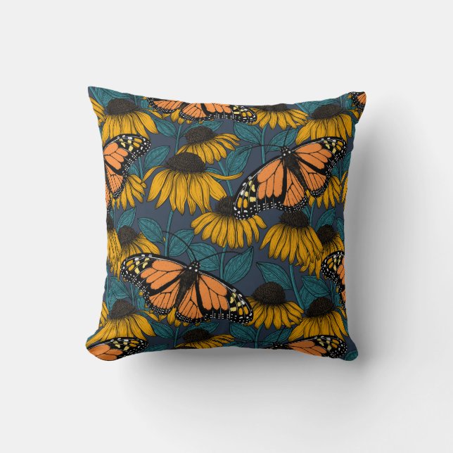 Monarch butterfly on yellow coneflowers cushion (Front)