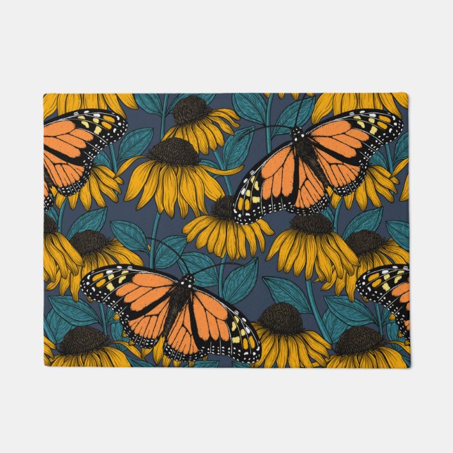 Monarch butterfly on yellow coneflowers doormat (Front)