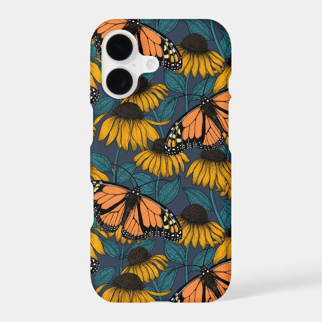 Monarch butterfly on yellow coneflowers iPhone case (Back)