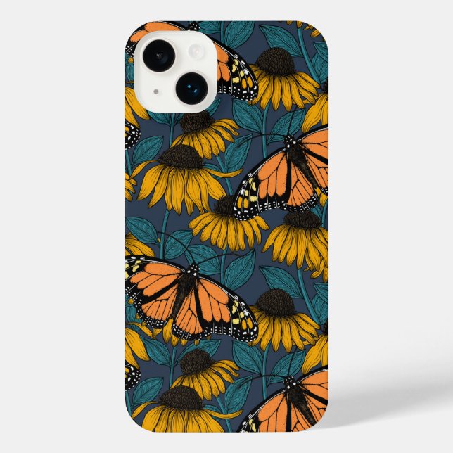 Monarch butterfly on yellow coneflowers iPhone case (Back)