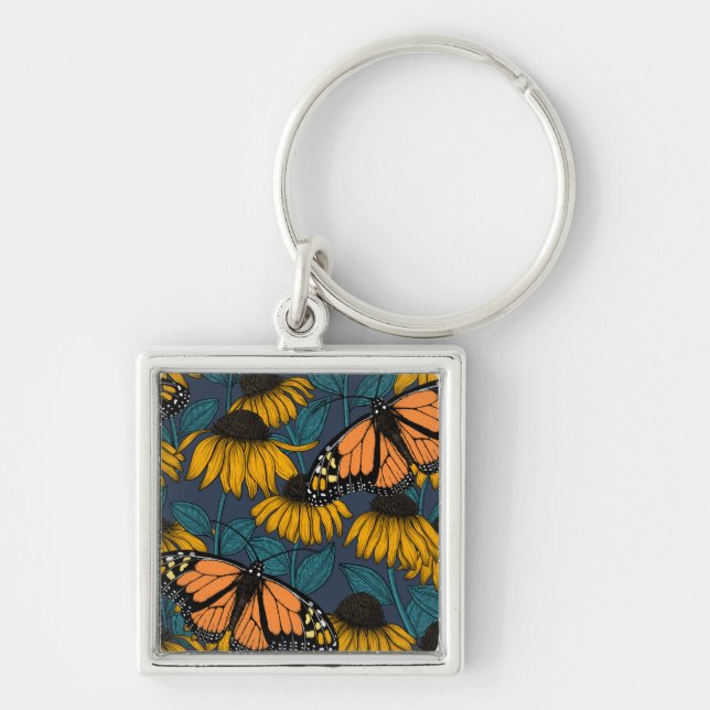Monarch butterfly on yellow coneflowers key ring (Front)