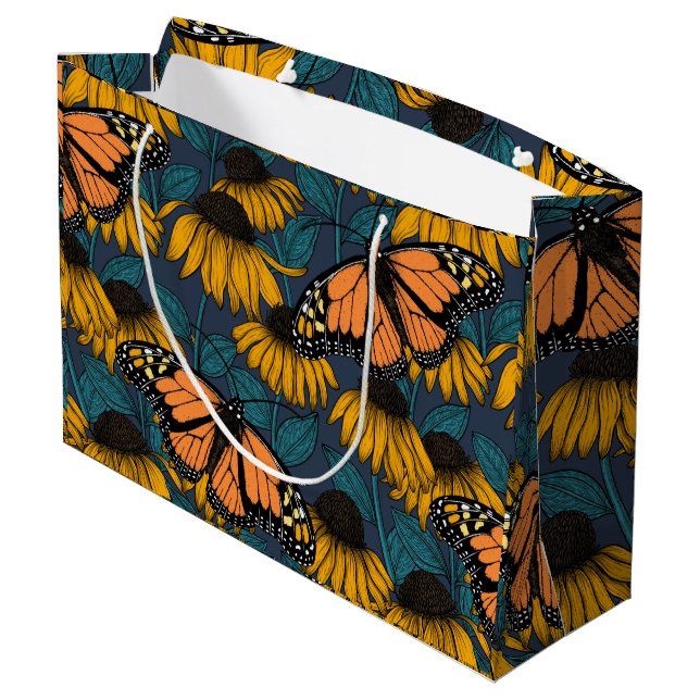 Monarch butterfly on yellow coneflowers large gift bag (Back Angled)