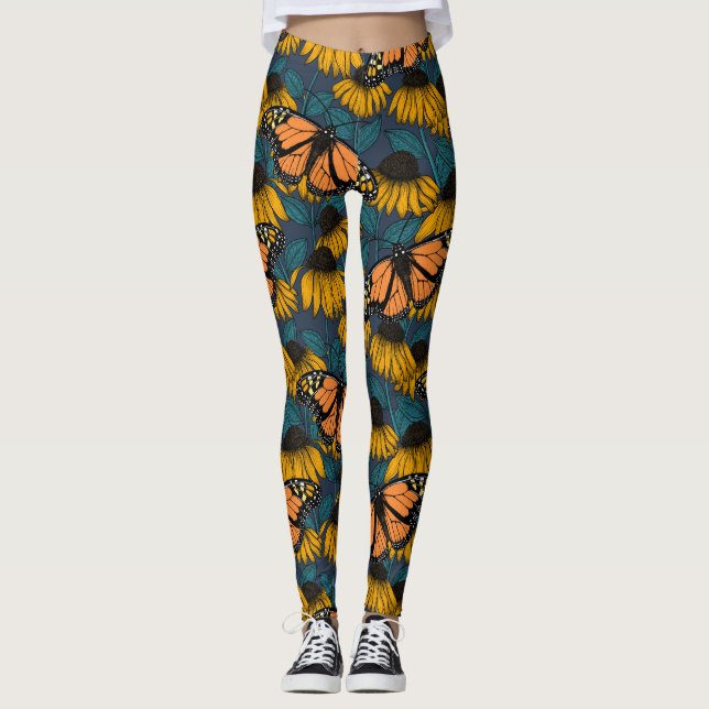 Monarch butterfly on yellow coneflowers leggings (Front)